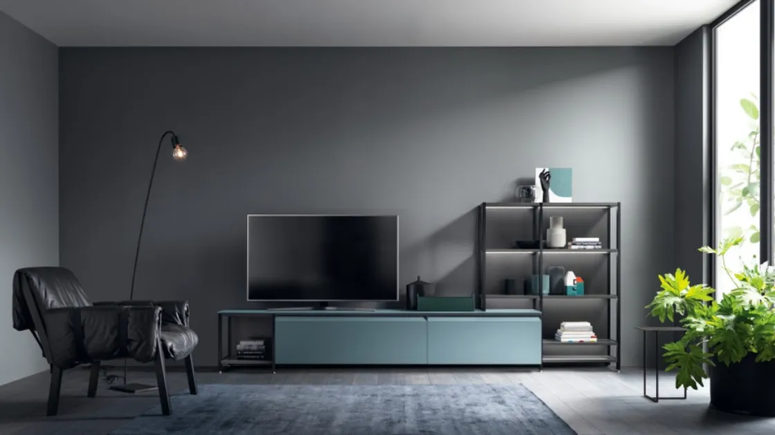 Parete Attrezzata Living Formalia 01 in laccato opaco Verde Ottanio di Scavolini