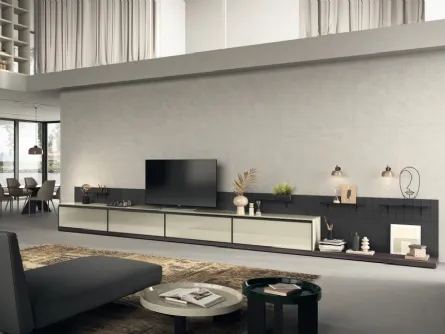 Parete Attrezzata Living Jeometrica 01 in vetro Tortora di Scavolini