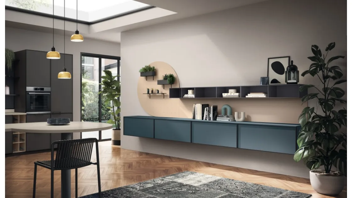 Parete Attrezzata Living Jeometrica 02 Verde Ottanio di Scavolini