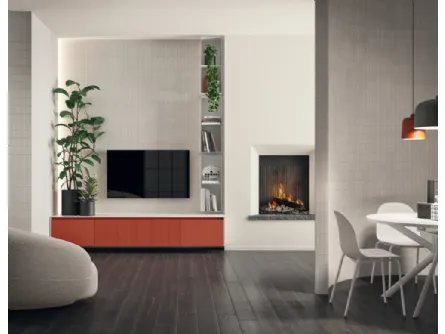 Parete Attrezzata Living Libra 05 in laccato Rosso Marocco di Scavolini