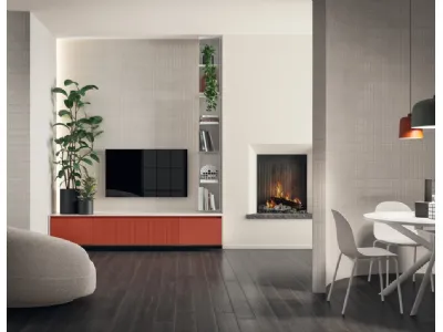 Parete Attrezzata Living Libra 05 in laccato Rosso Marocco di Scavolini