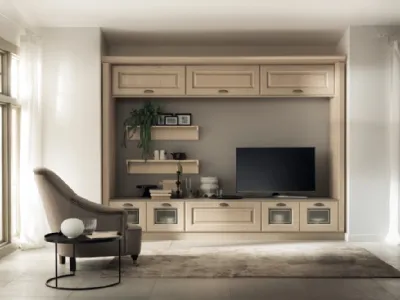 Parete Attrezzata Living Madeleine 01 in Frassino Bianco Burro di Scavolini
