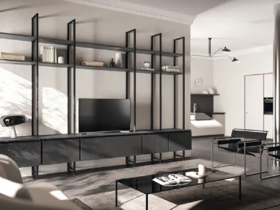 Parete Attrezzata Living Mira 01 in laccato Grigio Ferro di Scavolini
