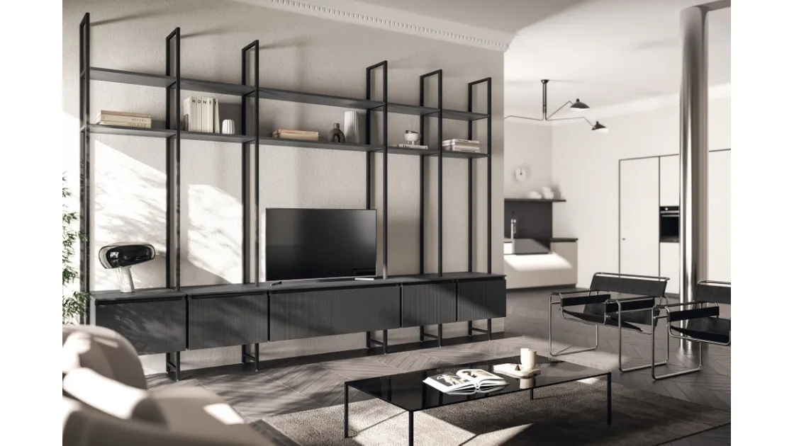 Parete Attrezzata Living Mira 01 in laccato Grigio Ferro di Scavolini