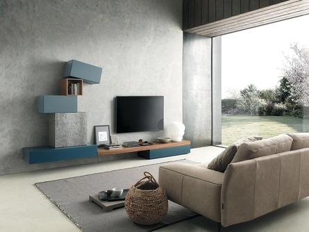 Parete Attrezzata Composizione Horizon 906 in laccato opaco, materico e legno di Mobilgam