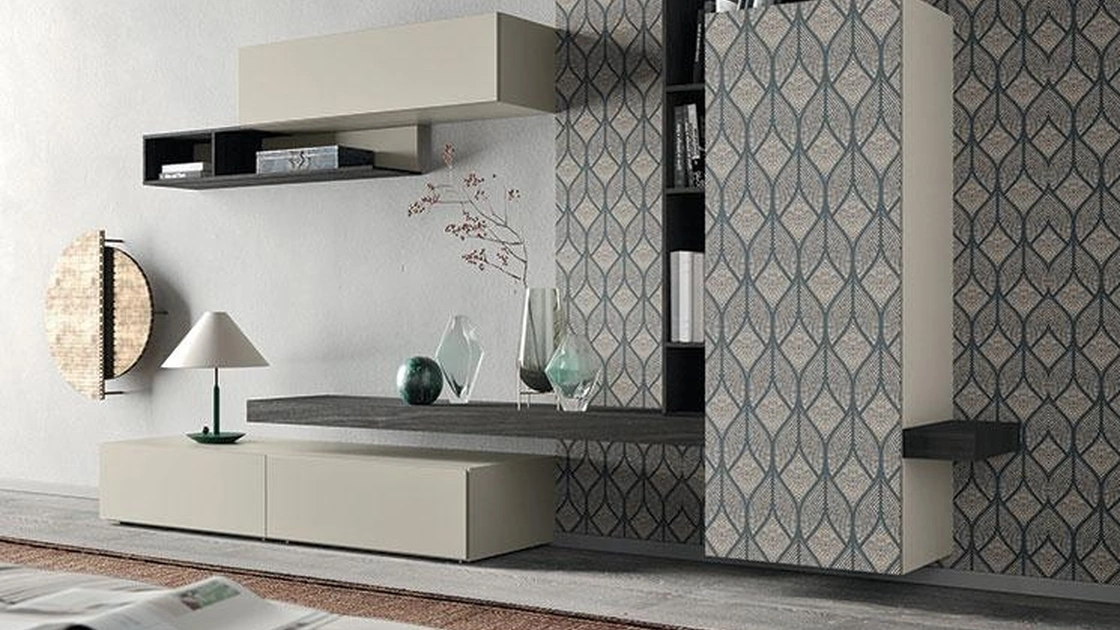 Parete Attrezzata Composizione Horizon 913 bis in laccato opaco e legno di Mobilgam