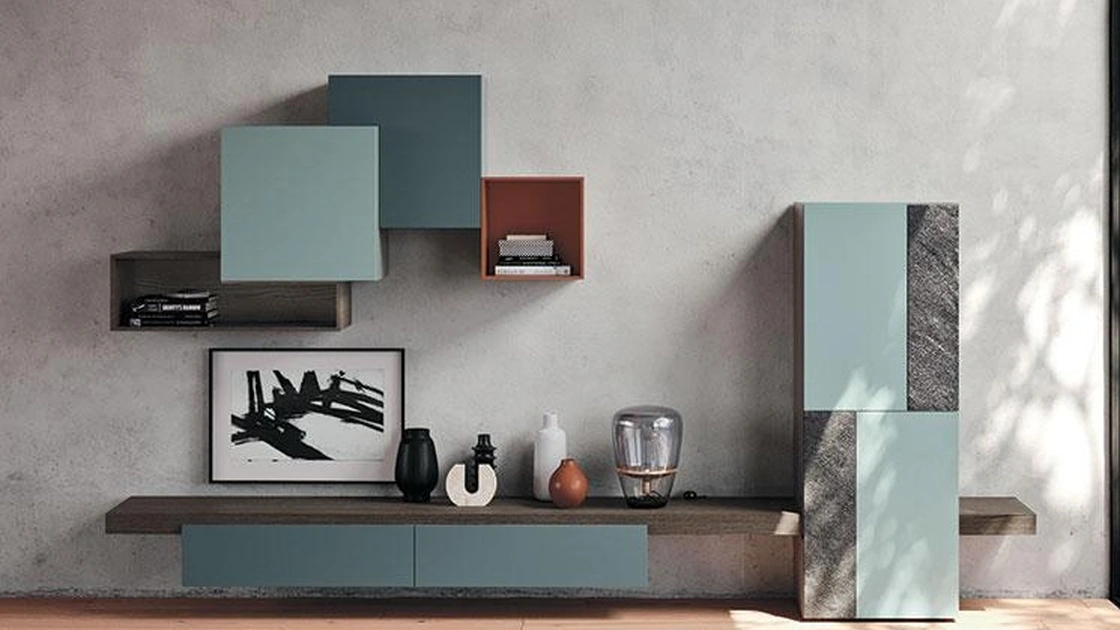 Parete Attrezzata Composizione Horizon 917 bis in laccato opaco e laminato di Mobilgam