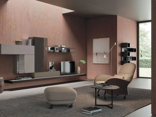 Parete Attrezzata Composizione Horizon 918 in laccato opaco e legno di Mobilgam