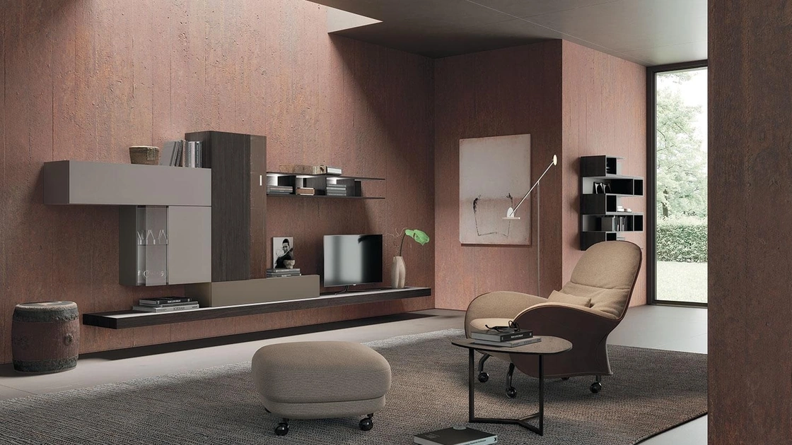 Parete Attrezzata Composizione Horizon 918 in laccato opaco e legno di Mobilgam