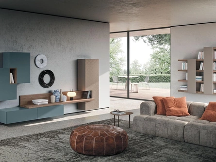 Parete Attrezzata Composizione Horizon 922 in laccato opaco, legno e materico di Mobilgam