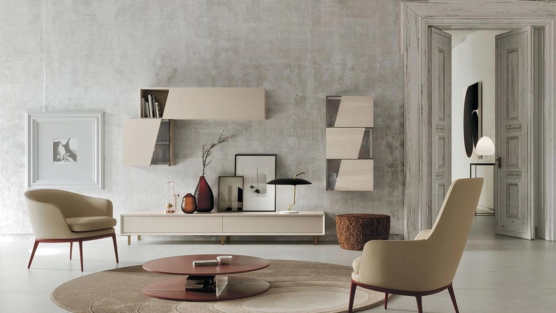 Parete Attrezzata Composizione Horizon 924 in laccato opaco e  legno di Mobilgam