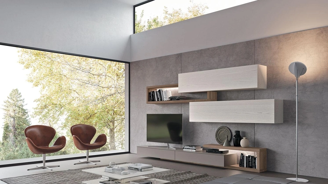 Parete Attrezzata Composizione Horizon 930 in laccato opaco e legno di Mobilgam