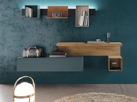 Parete Attrezzata Composizione Horizon 932 in laccato opaco e legno di Mobilgam