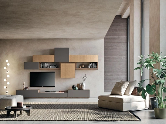 Parete Attrezzata Composizione Horizon 935 in laccato opaco e materico di Mobilgam