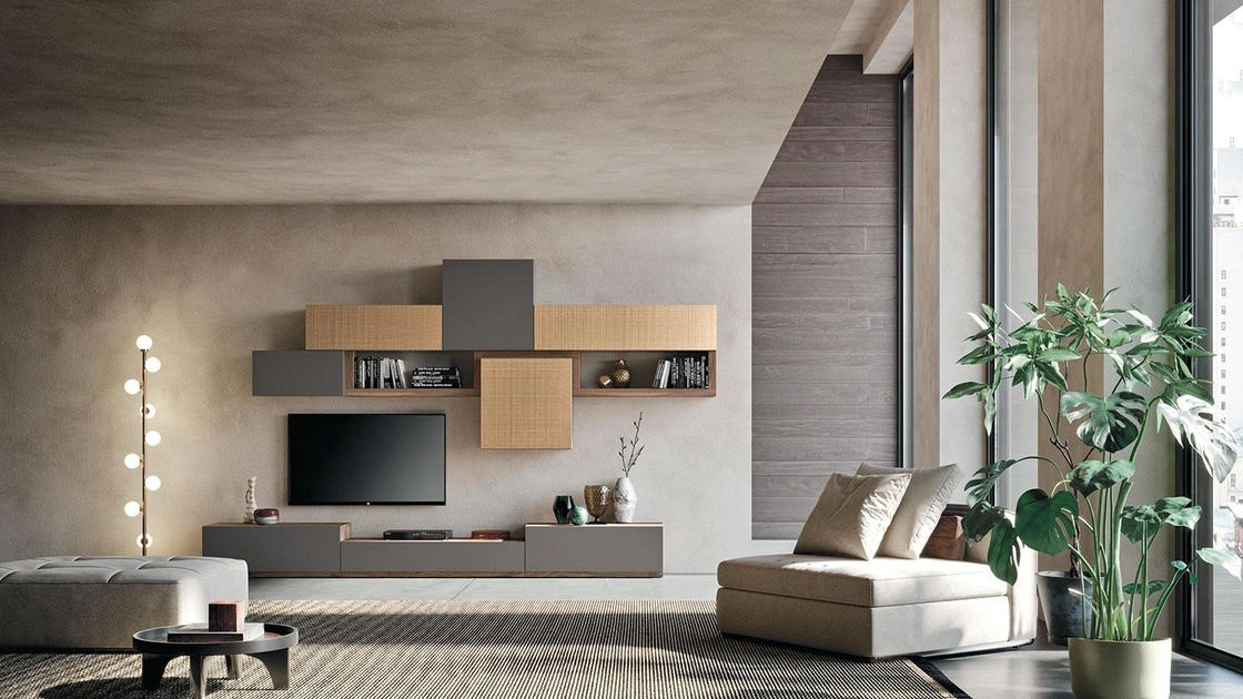 Parete Attrezzata Composizione Horizon 935 in laccato opaco e materico di Mobilgam