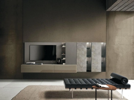 Parete Attrezzata Composizione Horizon 940 in laccato lucido e opaco di Mobilgam