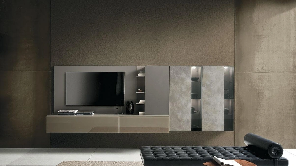 Parete Attrezzata Composizione Horizon 940 in laccato lucido e opaco di Mobilgam