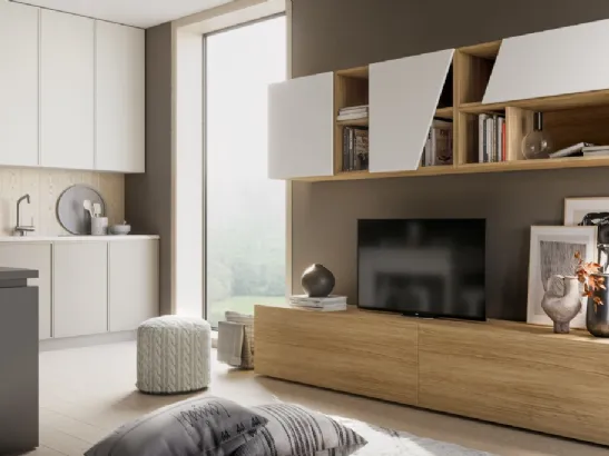 Parete Attrezzata moderna con ante oblique Pratico PTG320 di SantaLucia