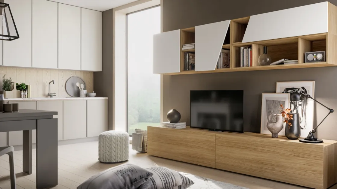 Parete Attrezzata moderna con ante oblique Pratico PTG320 di SantaLucia