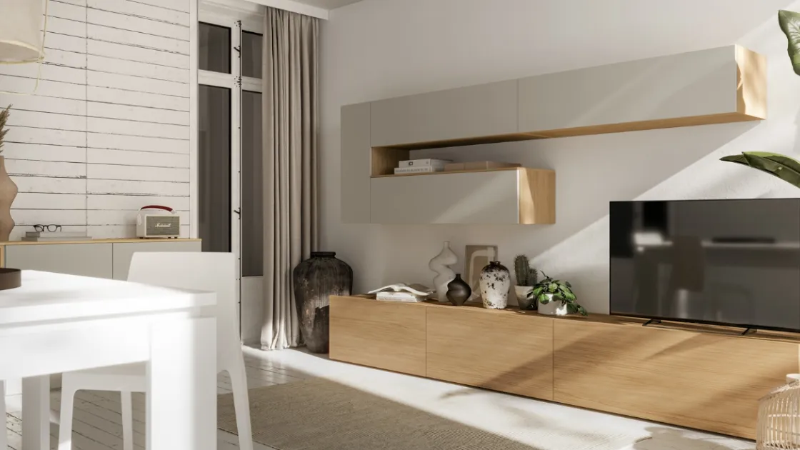 Parete Attrezzata in melaminico e laccato opaco Pratico PTG322 di SantaLucia