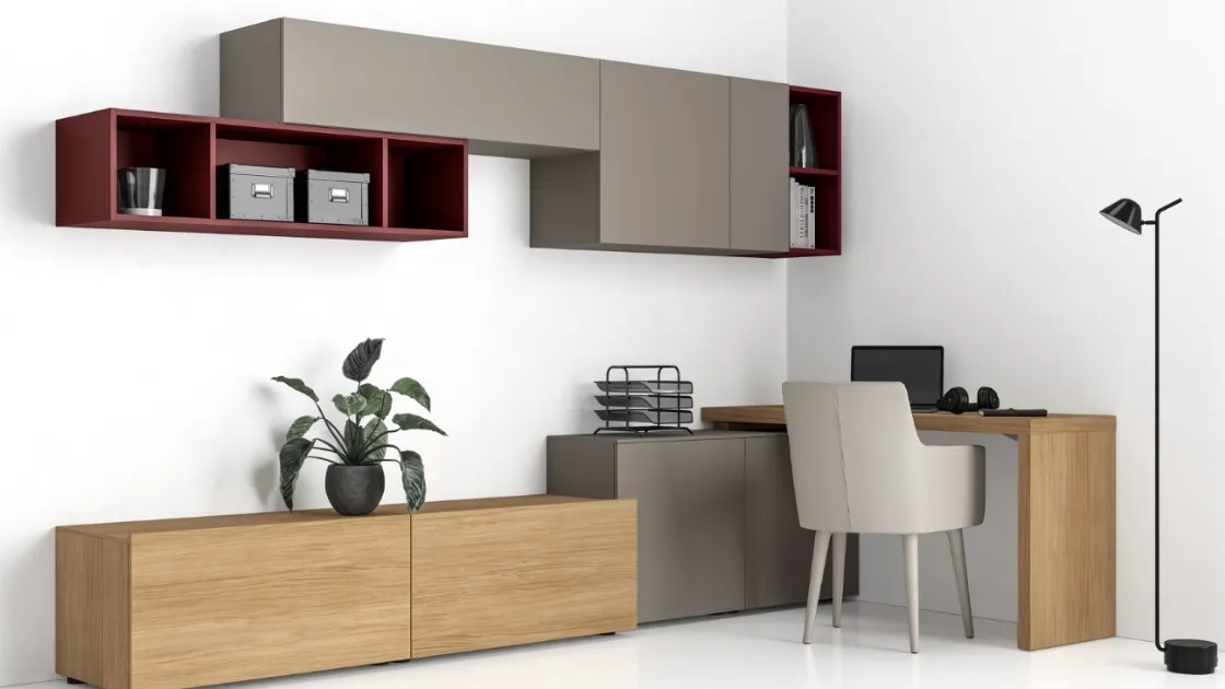 Parete Attrezzata con scrivania Pratico PTG324 di SantaLucia