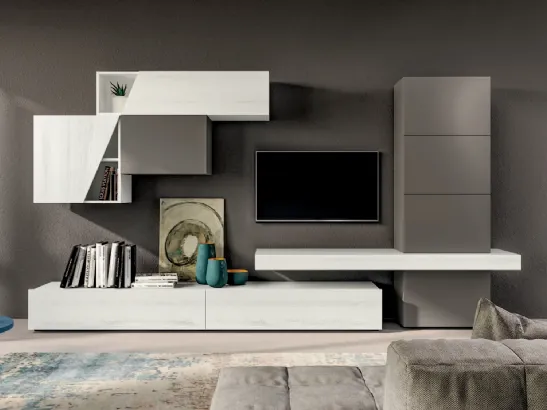 Parete Attrezzata moderna con anta obliqua Pratico PTG304 di SantaLucia