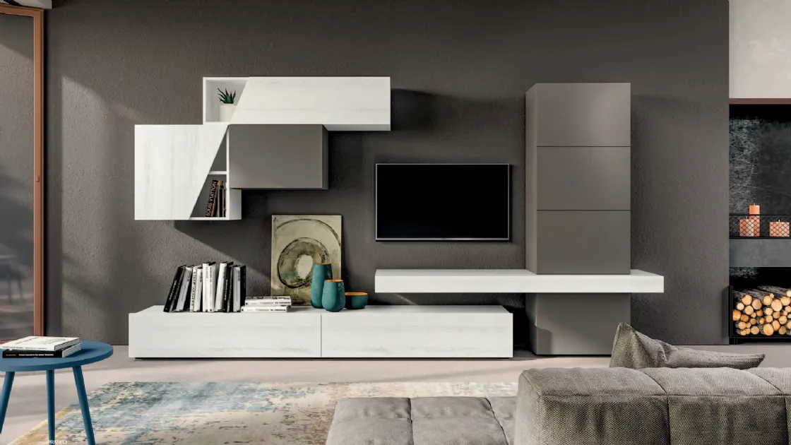 Parete Attrezzata moderna con anta obliqua Pratico PTG304 di SantaLucia