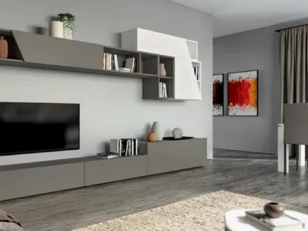 Parete Attrezzata con pensili dai tagli asimmetrici Pratico PTG306 di SantaLucia