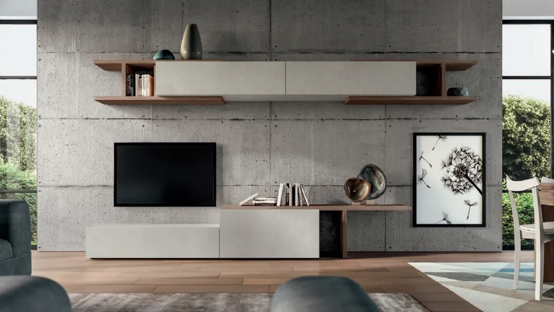 Parete Attrezzata in materico calce e melaminico Pratico PTG308 SantaLucia