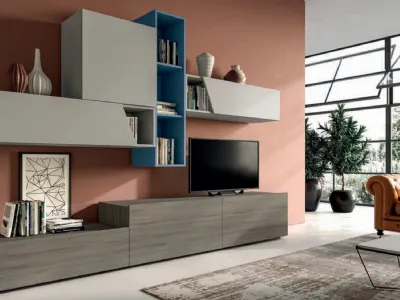 Parete Attrezzata con pensili in laccato opaco Pratico PTG311 di SantaLucia