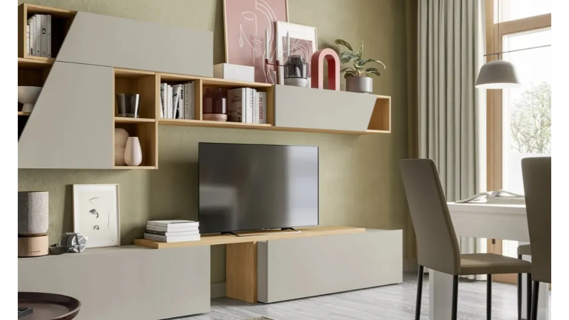 Parete Attrezzata in laccato opaco Pratico PTG318 di SantaLucia