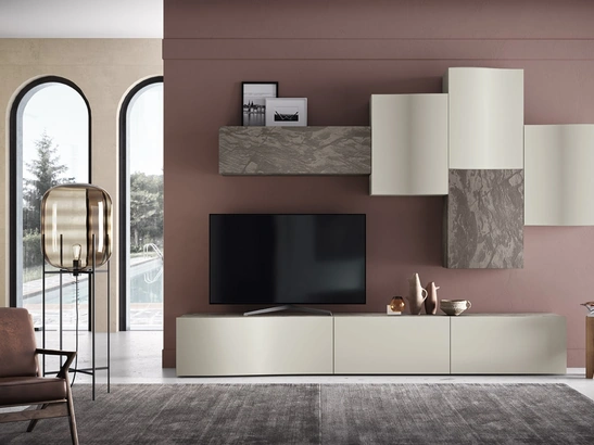 Parete Attrezzata Soggiorno 05-2 in laccato opaco e materico di Corso 11