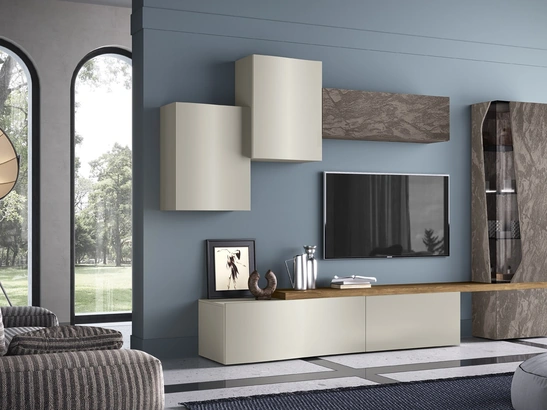 Parete Attrezzata Soggiorno 01C-1 in laccato opaco e materico di Corso 11