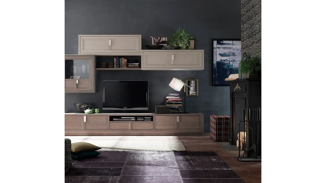 Parete Attrezzata Tea V finitura Creta e Madreperla di Fasolin