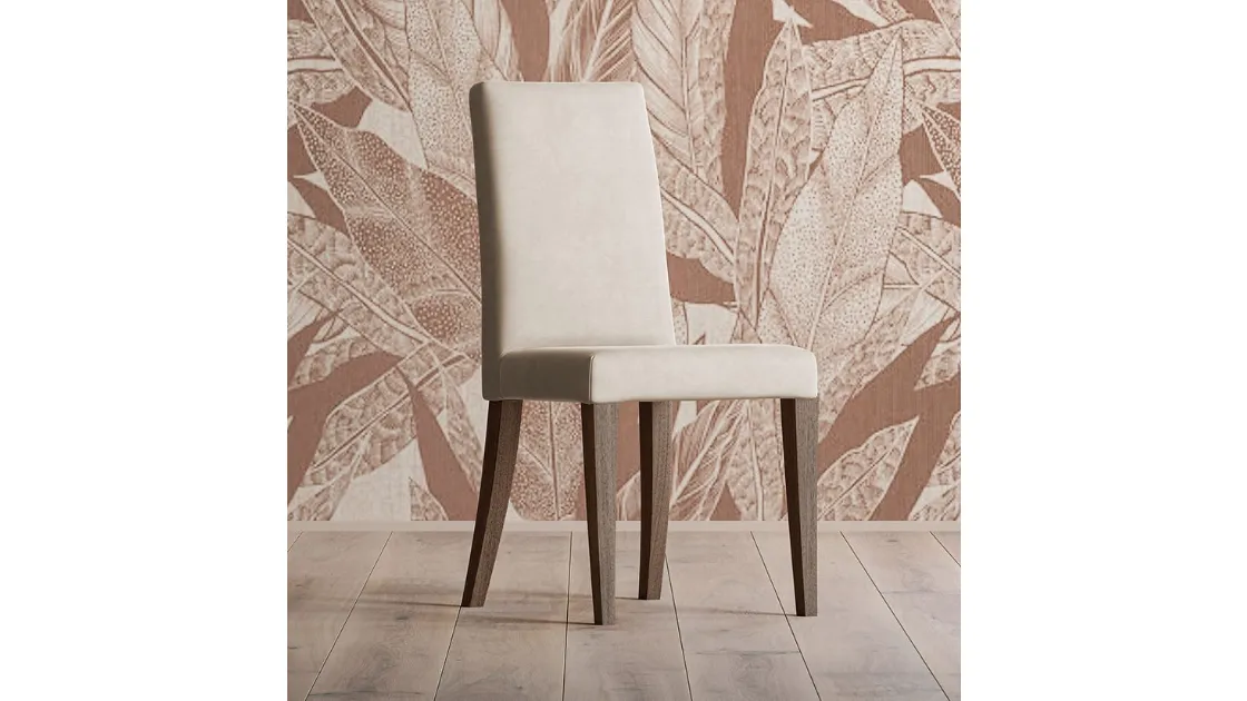 Sedia Cristina rivestita in pelle con gambe in legno di Fasolin