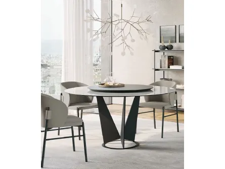 Tavolo rotondo Eiffel in gres con piano girevole in legno di Dall'Agnese