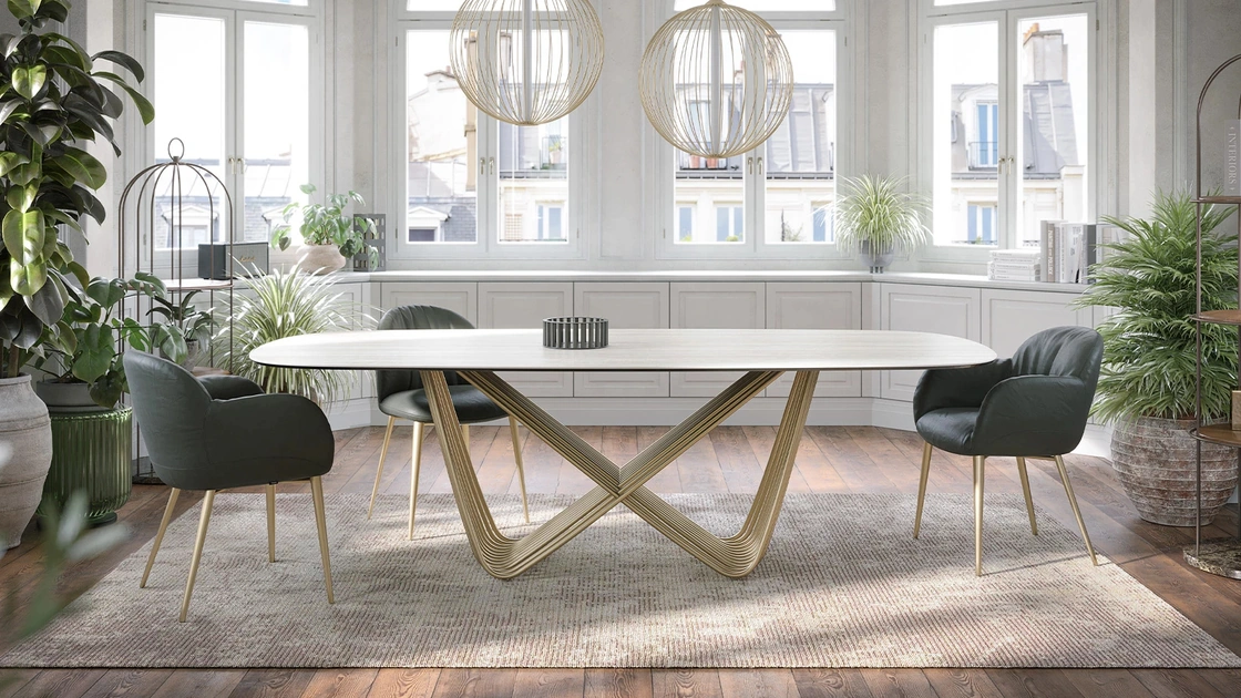 Tavolo Tenso con top in gres travertino di Tonin Casa