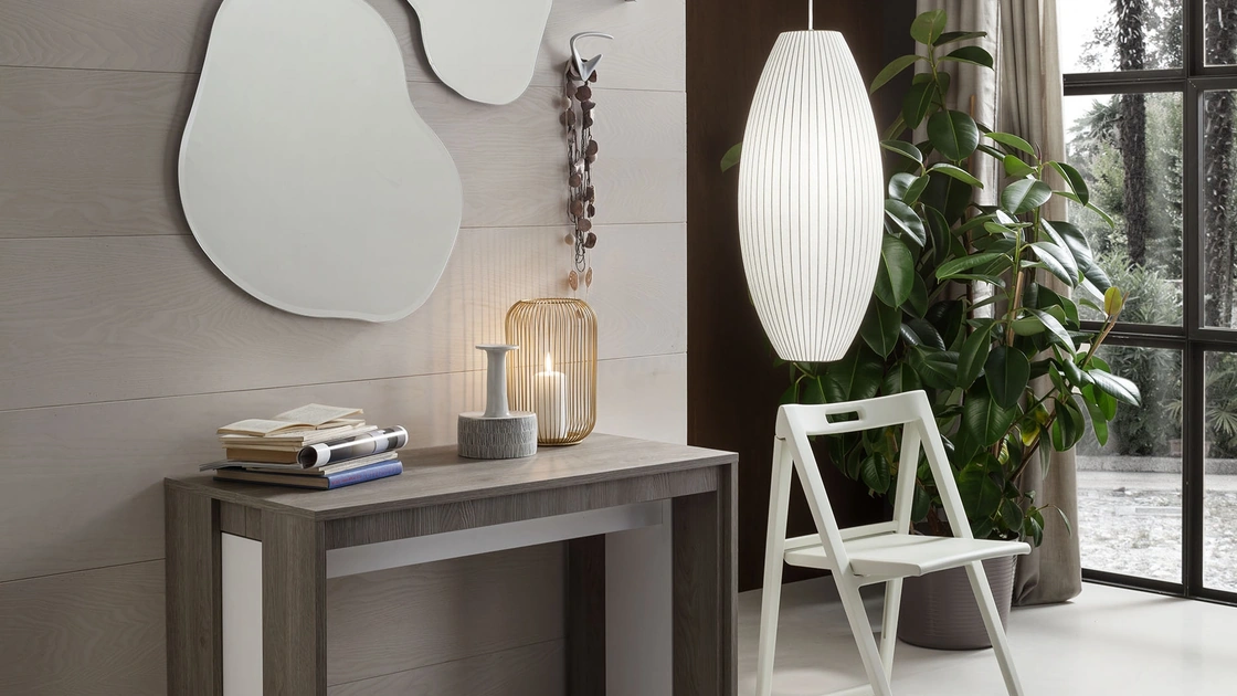 Tavolo consolle allungabile chiuso Tony in melaminico finitura Rovere Grigio di La Primavera