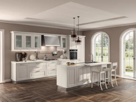 Cucina Classica con isola Family 03 in decorativo Larice Neve con isola di Scavolini