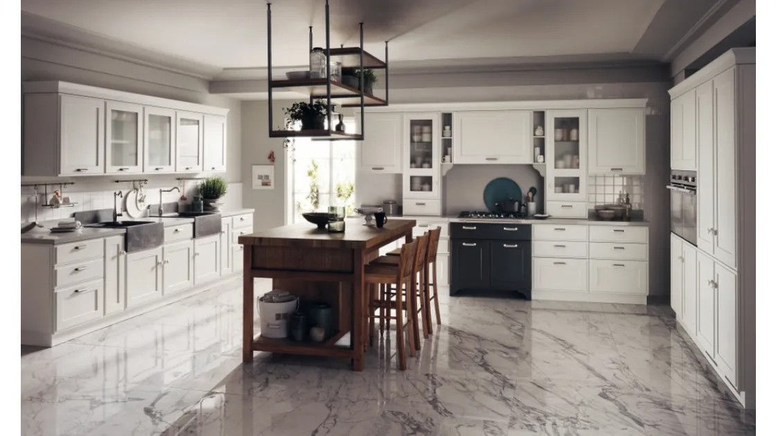 Cucina Classica Favilla 04 con Isola in Rovere Nodato di Scavolini