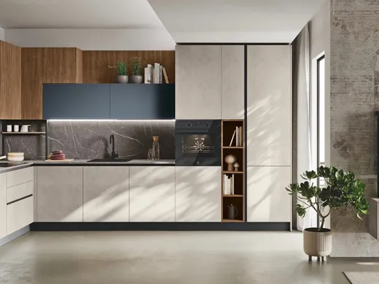Cucina Moderna angolare Art-Kaya 06 in materico cemento di Stosa