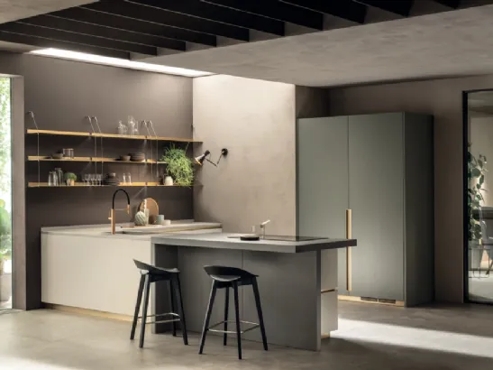 Cucina Moderna DeLinea 02 in laccato Tortora e Verde Minerale di Scavolini