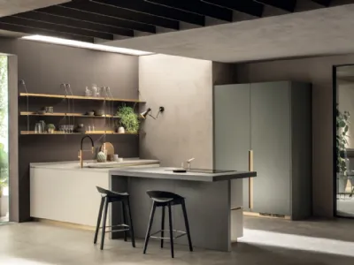 Cucina Moderna DeLinea 02 in laccato Tortora e Verde Minerale di Scavolini