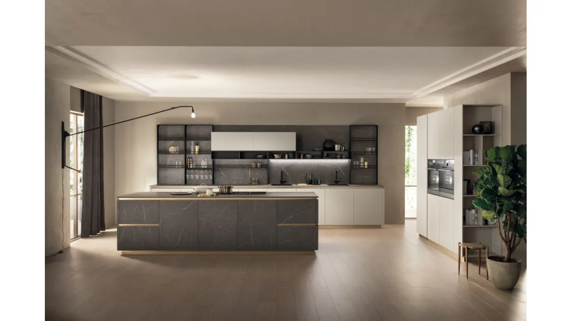 Cucina Moderna DeLinea 01 in Pietra Grey e Grigio Chiaro di Scavolini