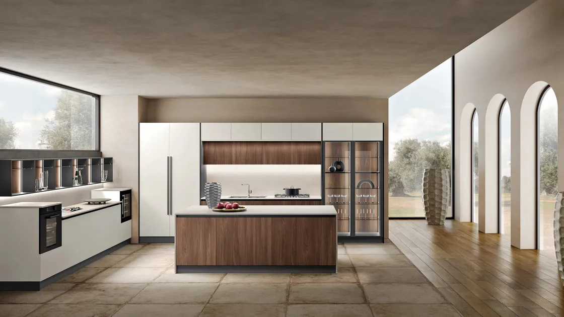 Cucina Moderna con isola Deluxe 03 in essenza e laccato di Spar