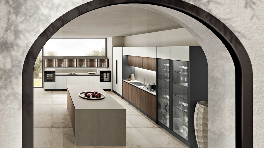 Cucina Moderna angolare con isola Deluxe 04A di Spar