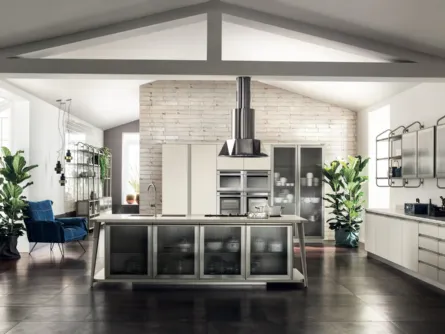 Cucina Moderna Diesel Open Workshop 10 con Top in Quarz Motley di Scavolini