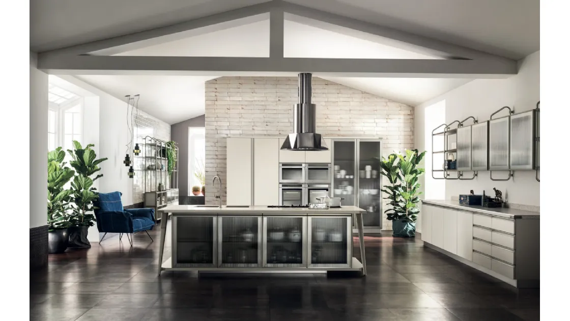 Cucina Moderna Diesel Open Workshop 10 con Top in Quarz Motley di Scavolini