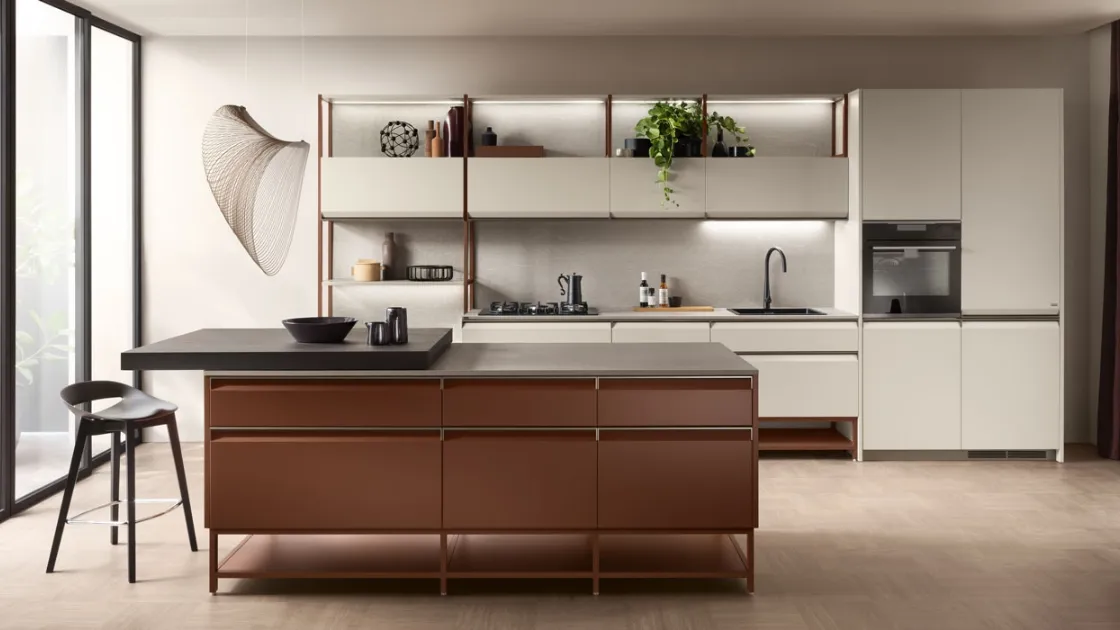 Cucina Moderna Formalia 03 in Grigio Chiaro e Ruggine di Scavolini