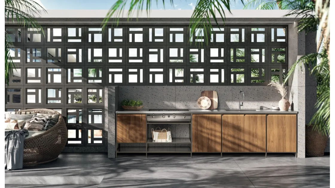 Cucina Moderna lineare in tek Formalia Outdoor 05 di Scavolini